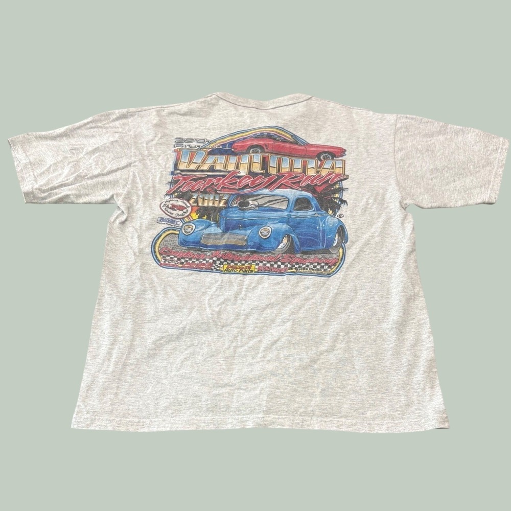 Vintage 2002 Daytona Turkey Run Car Show Henley Shirt Gray Mens Largeβ NASCAR